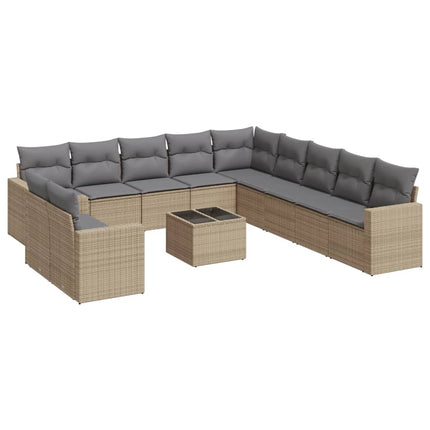 sofasæt til haven 12 dele med hynder polyrattan beige