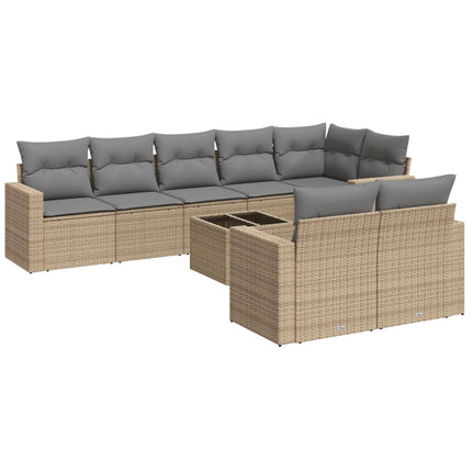 sofasæt til haven 9 dele med hynder polyrattan beige