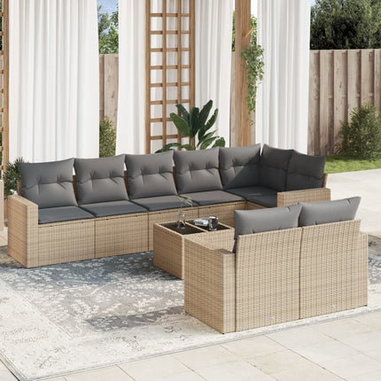 sofasæt til haven 9 dele med hynder polyrattan beige