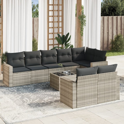 sofasæt til haven 9 dele med hynder polyrattan lysegrå