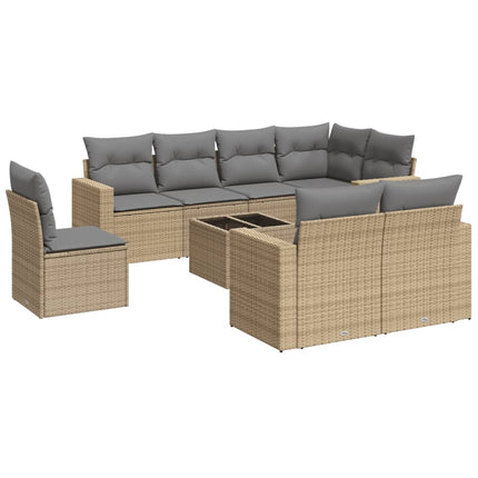 sofasæt til haven 9 dele med hynder polyrattan beige