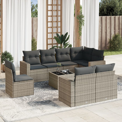 sofasæt til haven 9 dele med hynder polyrattan grå