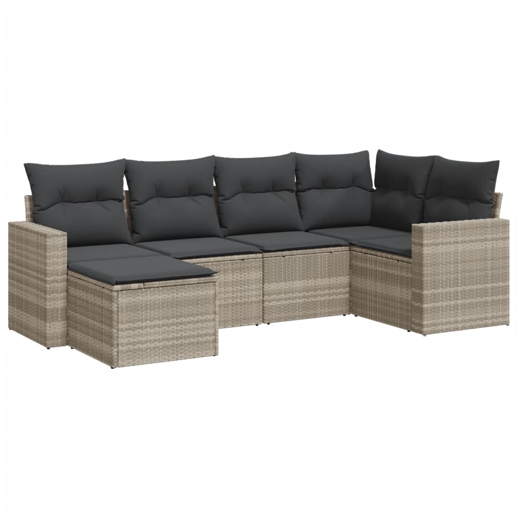 sofasæt til haven 6 dele med hynder polyrattan lysegrå