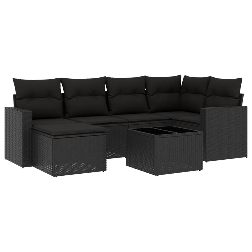 sofasæt til haven 7 dele med hynder polyrattan sort