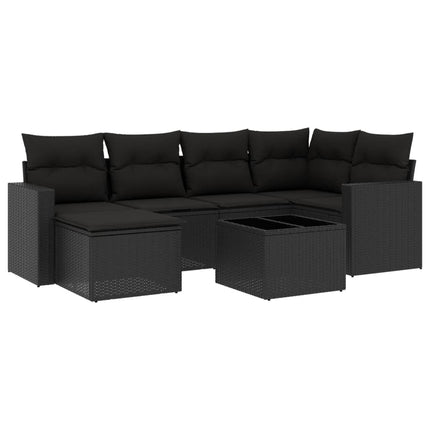 sofasæt til haven 7 dele med hynder polyrattan sort
