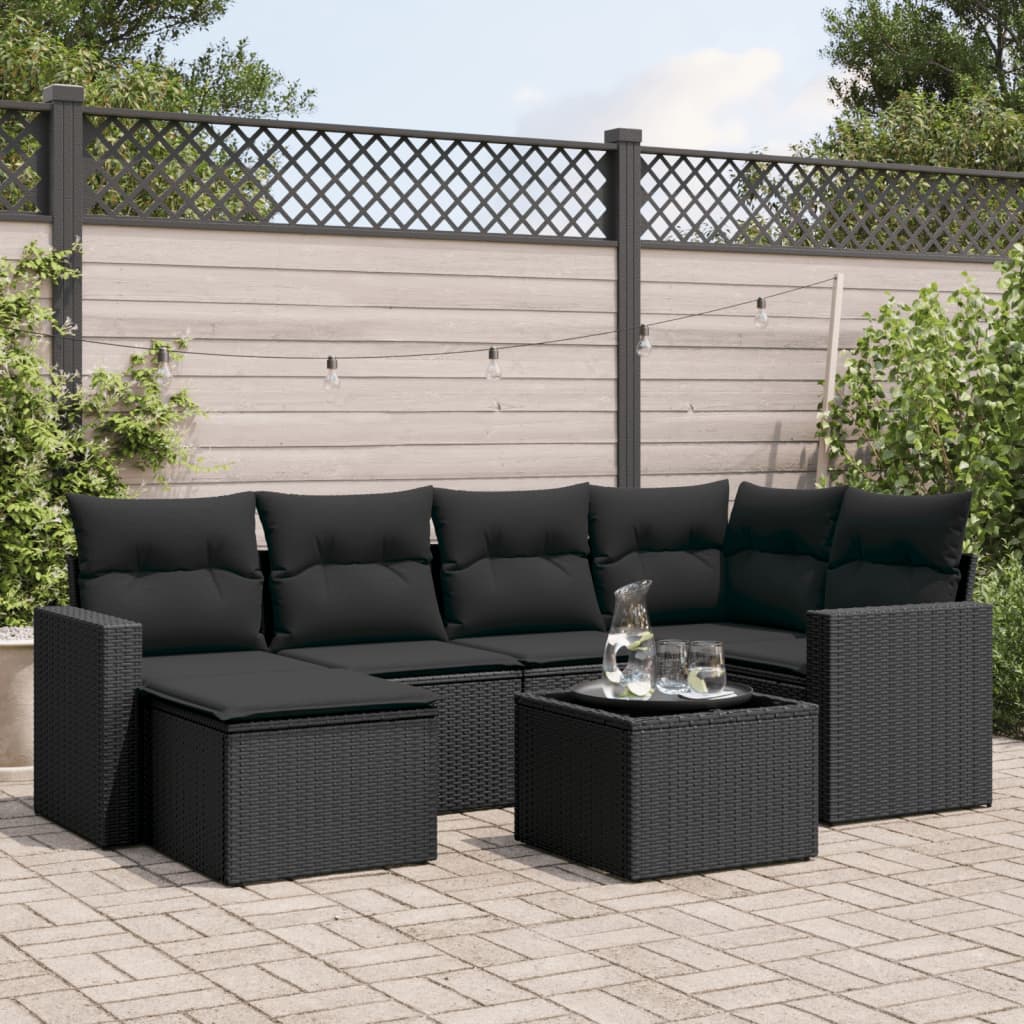 sofasæt til haven 7 dele med hynder polyrattan sort