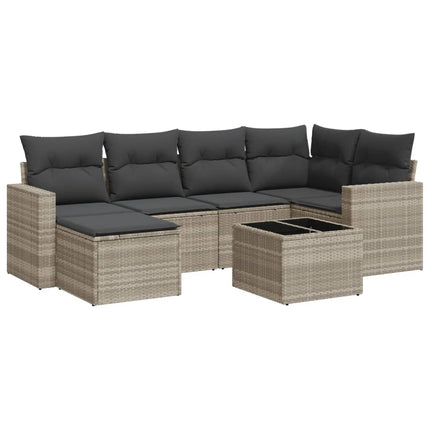 sofasæt til haven 7 dele med hynder polyrattan lysegrå