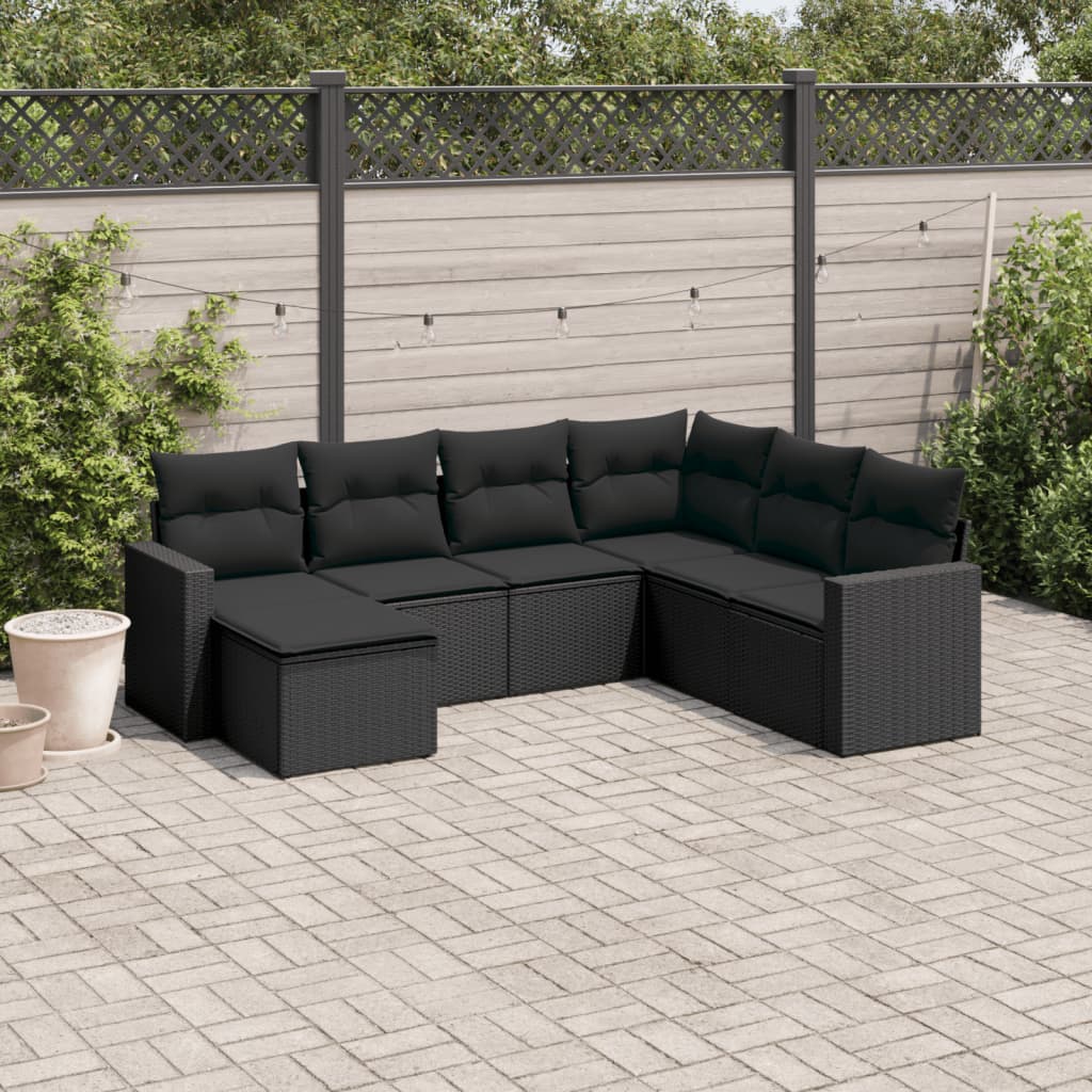 sofasæt til haven 7 dele med hynder polyrattan sort
