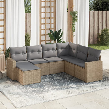 sofasæt til haven 7 dele med hynder polyrattan beige