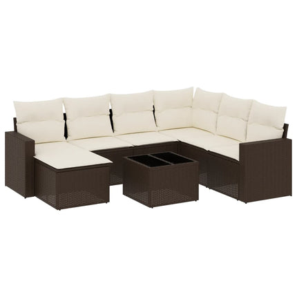 sofasæt til haven 8 dele med hynder polyrattan brun