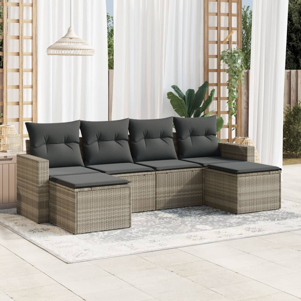 sofasæt til haven 6 dele med hynder polyrattan lysegrå