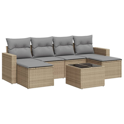 sofasæt til haven 7 dele med hynder polyrattan beige