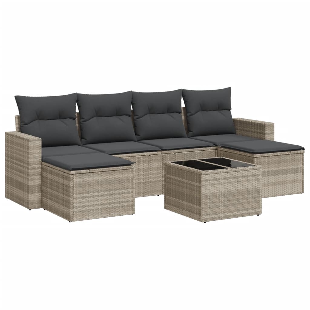 sofasæt til haven 7 dele med hynder polyrattan lysegrå