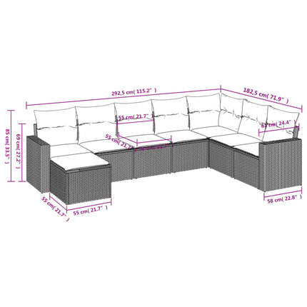 sofasæt til haven 8 dele med hynder polyrattan grå