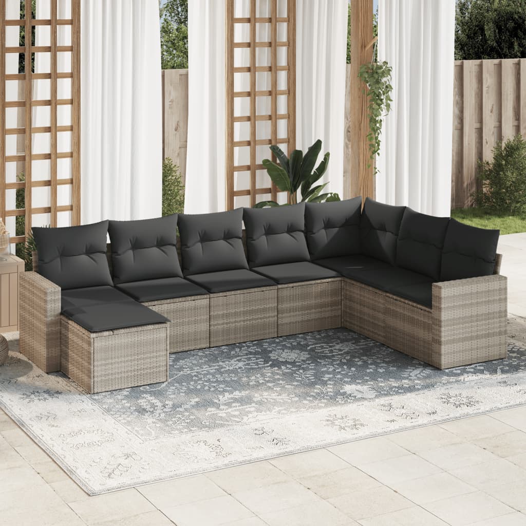 sofasæt til haven 8 dele med hynder polyrattan lysegrå