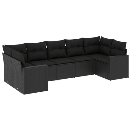 sofasæt til haven 7 dele med hynder polyrattan sort