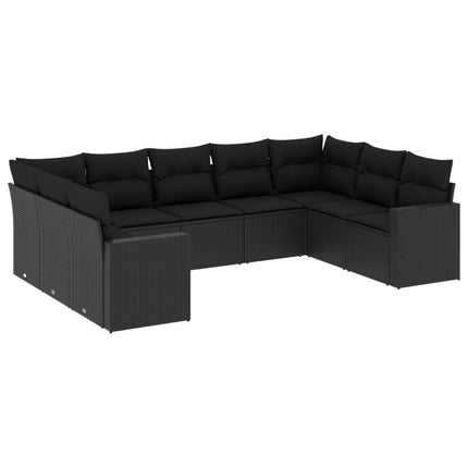 sofasæt til haven 9 dele med hynder polyrattan sort
