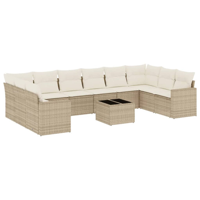sofasæt til haven 11 dele med hynder polyrattan beige