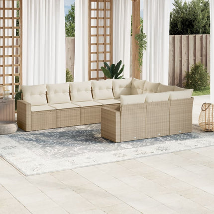 sofasæt til haven 10 dele med hynder polyrattan beige