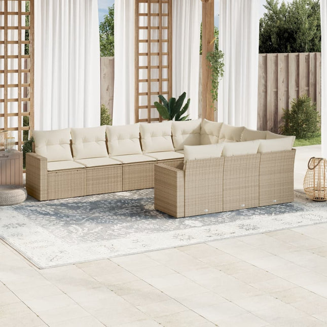 sofasæt til haven 10 dele med hynder polyrattan beige