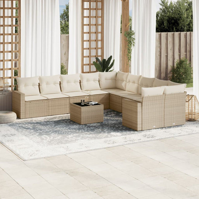 sofasæt til haven 11 dele med hynder polyrattan beige