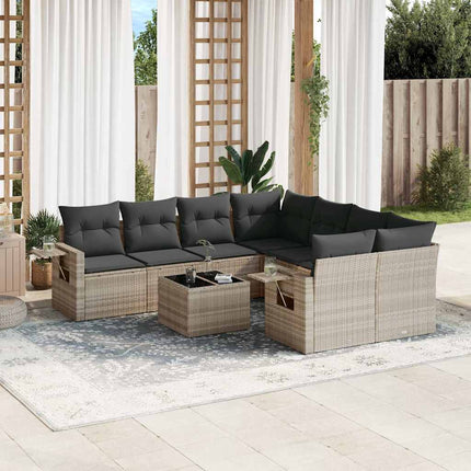 sofasæt til haven 9 dele med hynder polyrattan lysegrå