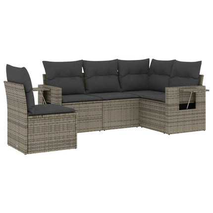 havesofasæt med 5 dele og hynder grå polyrattan