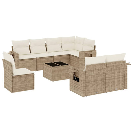 sofasæt til haven 9 dele med hynder polyrattan beige