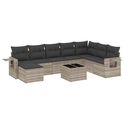sofasæt til haven 9 dele med hynder polyrattan lysegrå