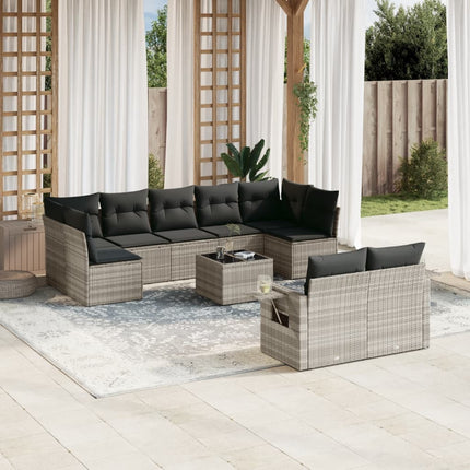 sofasæt til haven 10 dele med hynder polyrattan lysegrå