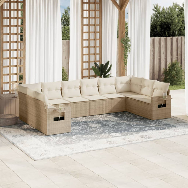 sofasæt til haven 10 dele med hynder polyrattan beige