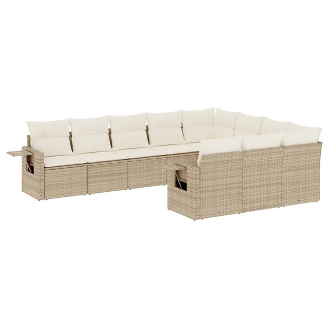sofasæt til haven 10 dele med hynder polyrattan beige