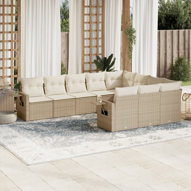 sofasæt til haven 10 dele med hynder polyrattan beige