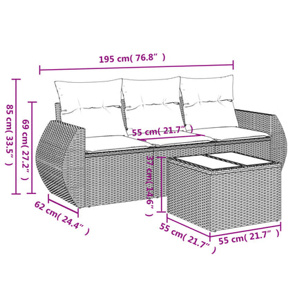 sofasæt til haven 4 dele med hynder polyrattan lysegrå