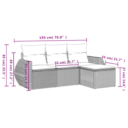 sofasæt til haven 4 dele med hynder polyrattan grå