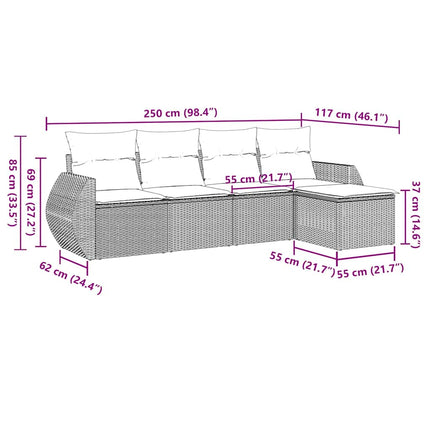 sofasæt 5 dele med hynder polyrattan lysegrå