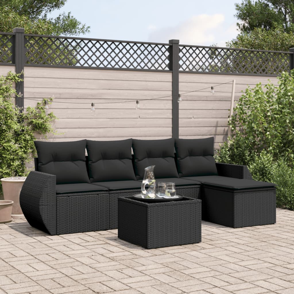 sofasæt til haven 6 dele med hynder polyrattan sort