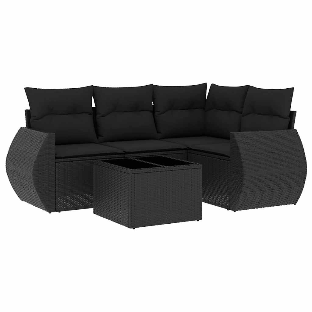 sofasæt til haven 5 dele med hynder polyrattan sort