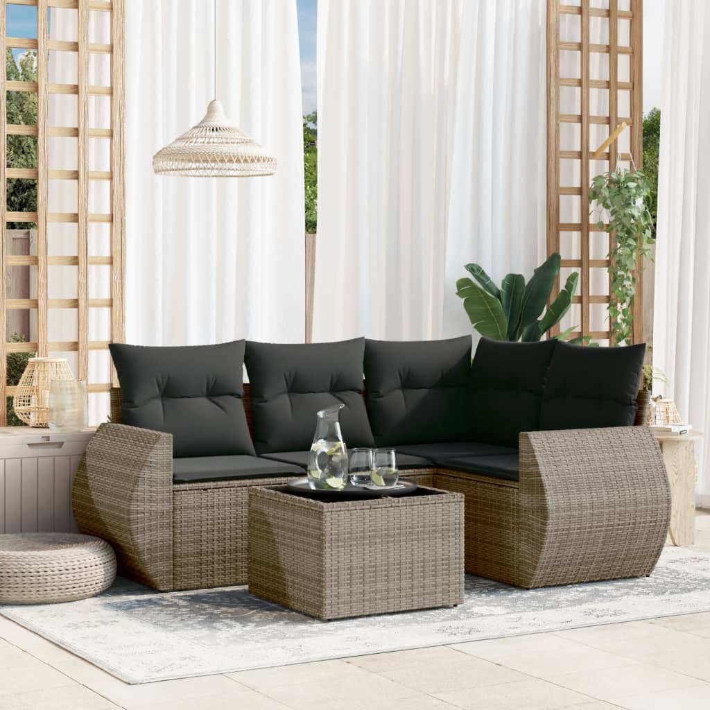 sofasæt 5 dele med hynder polyrattan grå