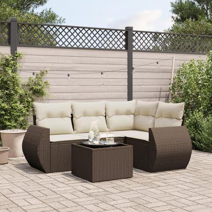 sofasæt til haven 5 dele med hynder polyrattan brun