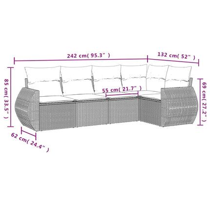 sofasæt 5 dele med hynder polyrattan lysegrå