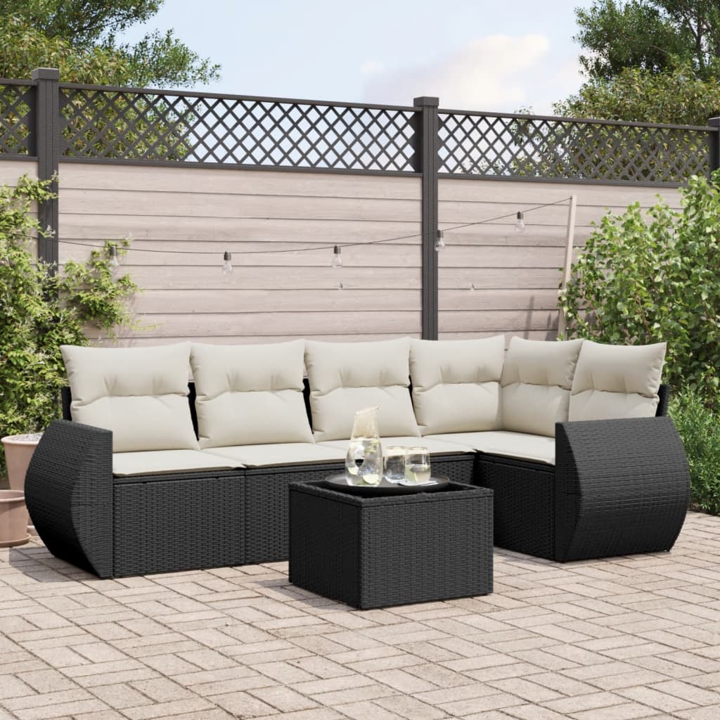 sofasæt til haven 6 dele med hynder polyrattan sort