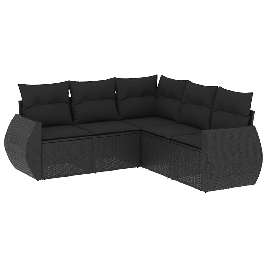 sofasæt til haven 5 dele med hynder polyrattan sort