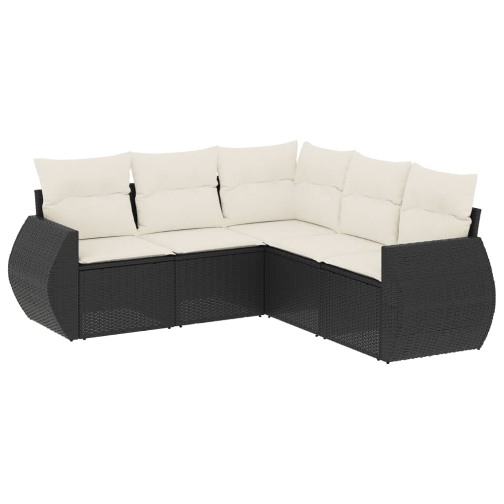 sofasæt til haven 5 dele med hynder polyrattan sort