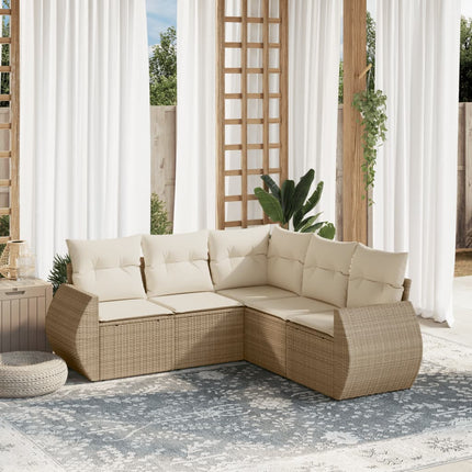 sofasæt til haven 5 dele med hynder polyrattan beige
