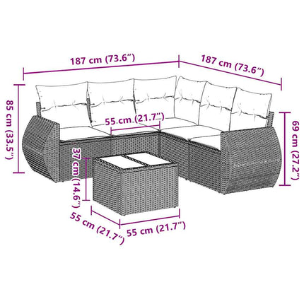 sofasæt til haven 6 dele med hynder polyrattan sort