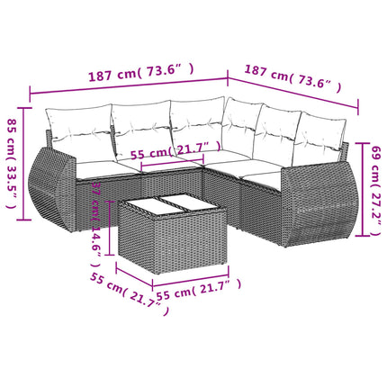 sofasæt til haven 6 dele med hynder polyrattan lysegrå