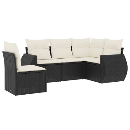 sofasæt til haven 5 dele med hynder polyrattan sort
