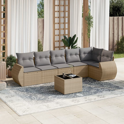 sofasæt til haven 7 dele med hynder polyrattan beige