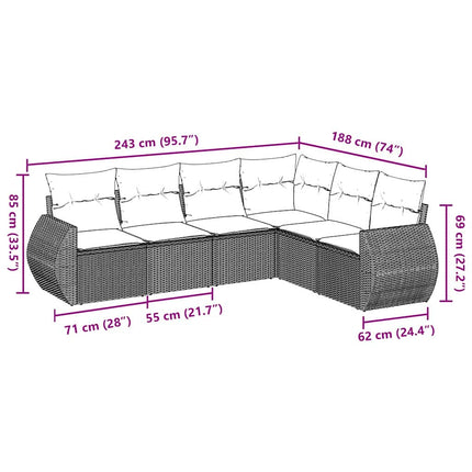 sofasæt til haven 6 dele med hynder polyrattan lysegrå